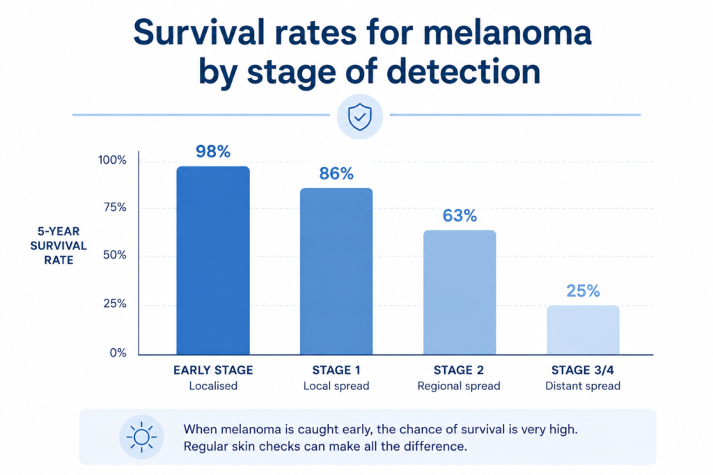 Survival rates for melanoma by stage of detection